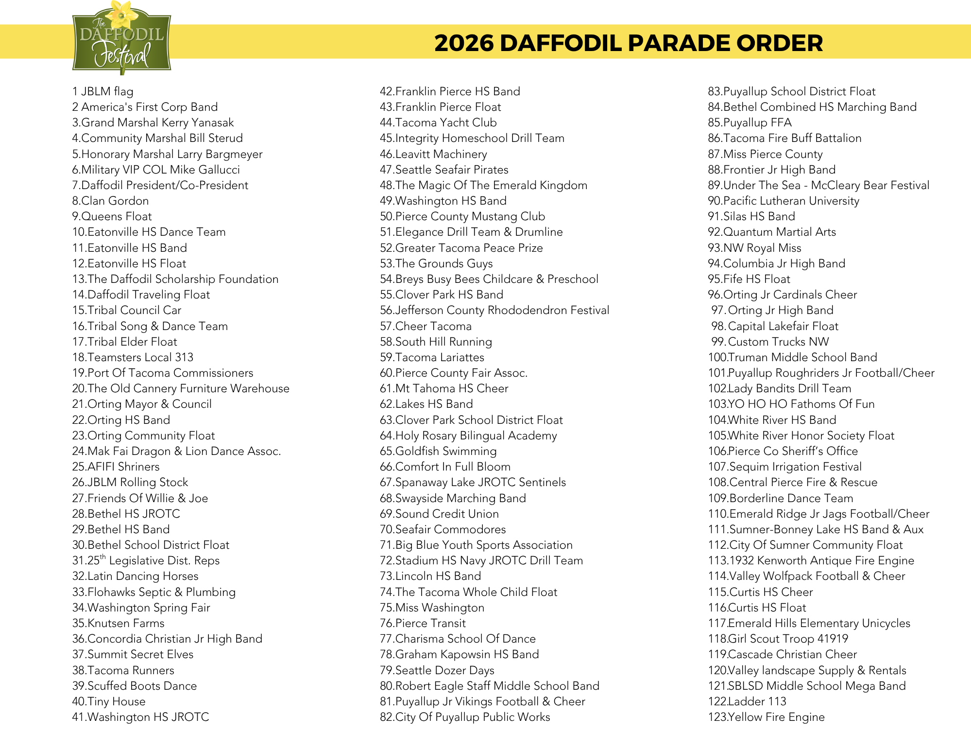 PARADE ORDER SIGNS - 2026-2